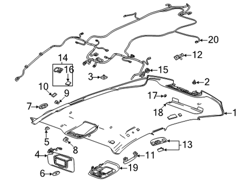 2022 Cadillac CT4 Interior Trim - Roof Inner Rail Bracket Diagram for 22887978