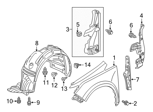 2011 Honda Odyssey Fender & Components Clip, Front Fender (Lower) Diagram for 91504-SP1-003