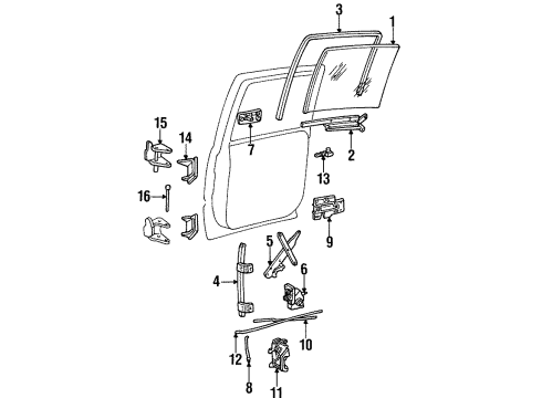 1999 Cadillac Escalade Rear Door - Glass & Hardware Channel Asm-Rear Side Door Window Front Diagram for 15655595