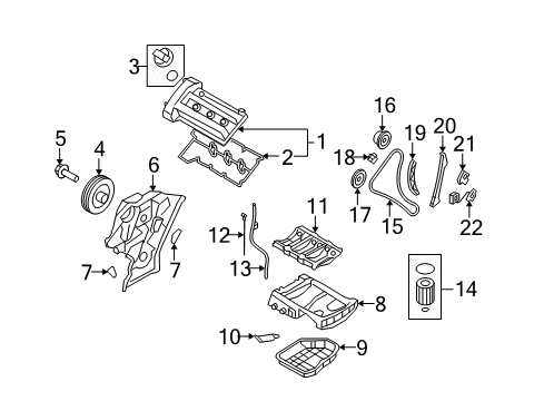 2011 Hyundai Azera Engine Parts, Mounts, Cylinder Head & Valves, Camshaft & Timing, Oil Pan, Oil Pump, Crankshaft & Bearings, Pistons, Rings & Bearings, Variable Valve Timing Cover-Timing Chain, Ff Diagram for 21351-3C123