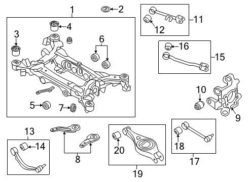 2015 Hyundai Equus Rear Suspension Components, Lower Control Arm, Upper Control Arm, Ride Control, Stabilizer Bar Bushing-Crossmember Mounting Diagram for 55490-3M000