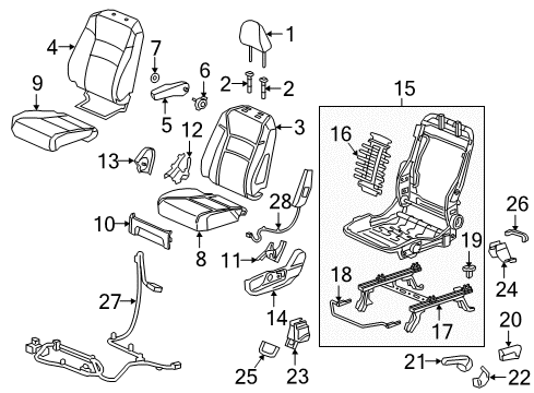 2017 Honda Ridgeline Driver Seat Components Lever, FR. Seat Cushion Slide Diagram for 81273-TR0-A01