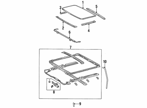 1996 Lexus LS400 Sunroof Sliding Roof Glass Sub-Assembly Diagram for 63201-50130