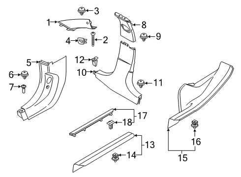 2021 BMW 330e xDrive Interior Trim - Pillars Right Column A Cover Diagram for 51438079312