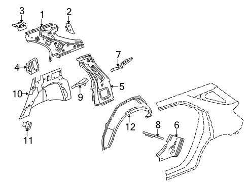 2012 GMC Terrain Inner Structure - Quarter Panel Inner Wheelhouse Retainer Diagram for 20875238