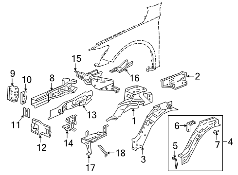 2022 Honda Accord Structural Components & Rails Bracket, L. FR. Bumper Beam Extension Diagram for 60919-TVA-A00ZZ