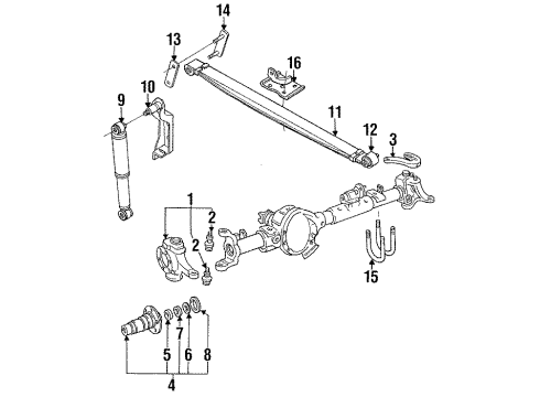1992 Dodge D250 Front Suspension Components, Lower Control Arm, Upper Control Arm, Lower King Pin, Upper King Pin, Stabilizer Bar Right Knuckle Diagram for 53009842