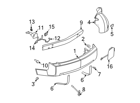 2006 Cadillac CTS Rear Bumper Extension, Rear Bumper Fascia Diagram for 25773225