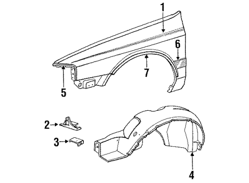 1988 Lincoln Continental Fender & Components, Exterior Trim Fender Liner Diagram for E8OY16103A