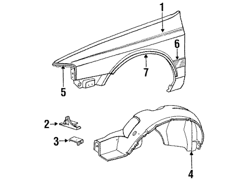 1994 Lincoln Continental Fender & Components, Exterior Trim Body Side Molding Diagram for F4OZ16037PTM