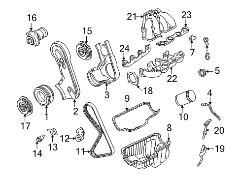 2000 Ford Ranger Engine Parts, Mounts, Cylinder Head & Valves, Camshaft & Timing, Oil Pan, Oil Pump, Crankshaft & Bearings, Pistons, Rings & Bearings Manifold Diagram for F57Z-9424-D