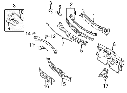 2007 Nissan Altima Cowl Sealing Rubber-COWL Top Diagram for 66832-JA000