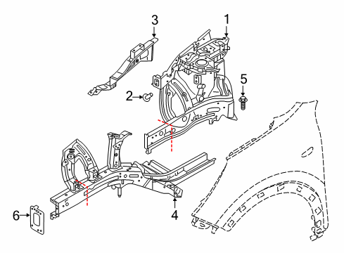 2020 Kia Niro Structural Components & Rails Bracket Assembly-Fender Diagram for 64615G2000