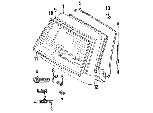 1990 Geo Metro Gate & Hardware Cable, Rear Compartment Lid Lock Release Diagram for 96069123