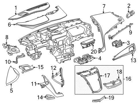 2017 Cadillac CTS Cluster & Switches, Instrument Panel Applique Panel Diagram for 23121172