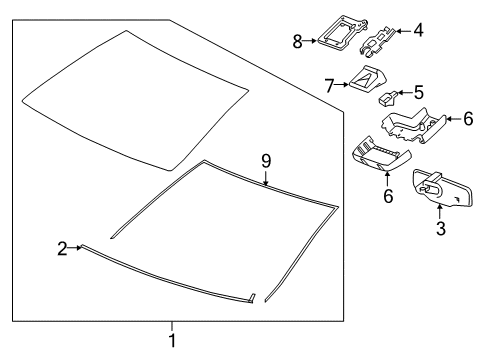 2016 Buick Regal Windshield Glass, Reveal Moldings Windshield Diagram for 23210485