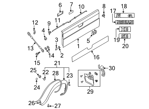 2003 Nissan Frontier Tail Gate, Exterior Trim Rear Window Name Label Diagram for 93494-9Z415