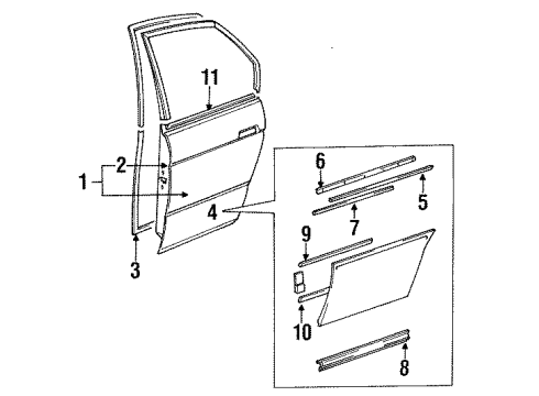 1990 Lexus ES250 Rear Door Weatherstrip, Rear Door, RH Diagram for 67871-32080