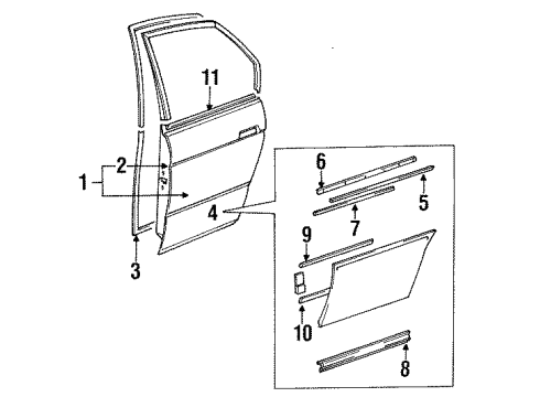 1990 Lexus ES250 Rear Door Moulding Sub-Assy, Rear Door, Outside LH Diagram for 75076-32010-03