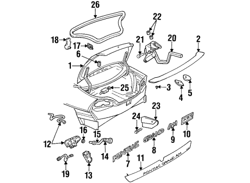 1995 Pontiac Grand Am Trunk Lid Weatherstrip-Rear Compartment Lid Diagram for 22607038