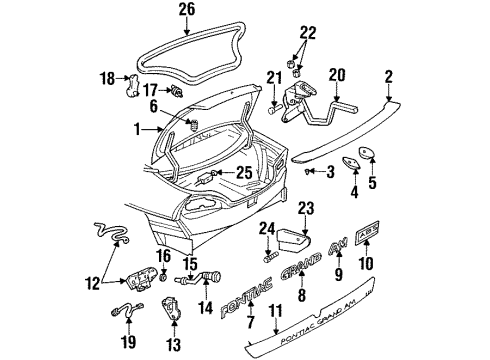 1995 Pontiac Grand Am Trunk Lid Plate Asm-Name 'Pontiac' Diagram for 22543680