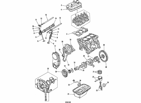 1986 Chevrolet Sprint Engine Parts, Mounts, Cylinder Head & Valves, Camshaft & Timing, Oil Pan, Oil Pump, Crankshaft & Bearings, Pistons, Rings & Bearings Cover Diagram for 96051579