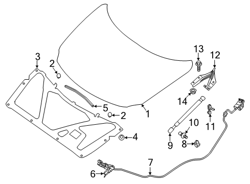 2021 Nissan Maxima Hood & Components Stay Assy-Hood, LH Diagram for 65471-4RA0A