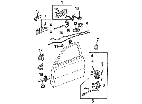 1994 Honda Accord Door & Components Actuator Assembly, Right Rear Door Lock Diagram for 72615-SV4-013