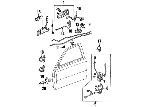 1994 Honda Accord Door & Components Lock Assembly, Right Front Door Diagram for 72110-SV2-A12