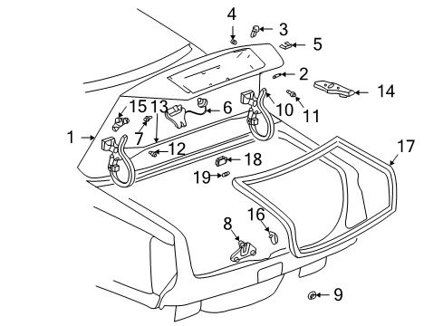 2000 Cadillac DeVille Trunk Lid Weatherstrip Diagram for 25723799