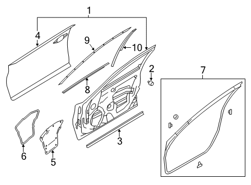 2019 Infiniti Q50 Front Door & Components, Exterior Trim Weatherstrip-Front Door, RH Diagram for 80830-4GA0A