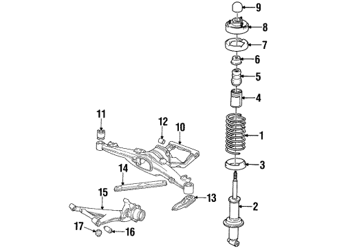 1992 BMW 735iL Rear Suspension Components, Stabilizer Bar Rear Left Spring Strut Diagram for 37121138783