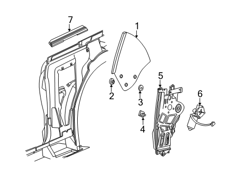 2001 Ford Mustang Quarter Panel - Glass & Hardware Motor Diagram for 1R3Z-7623394-AA