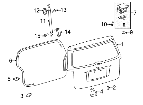 2009 Scion xB Lift Gate Lift Cylinder Diagram for 68960-12341