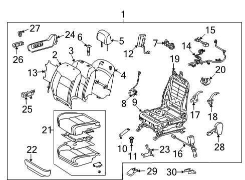 2008 Toyota Land Cruiser Front Seat Components Seat Back Cover Diagram for 71073-6A670-B1