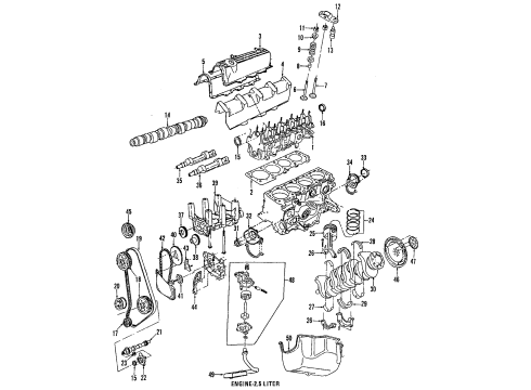 1991 Dodge Spirit Engine Parts, Mounts, Cylinder Head & Valves, Camshaft & Timing, Oil Pan, Oil Pump, Balance Shafts, Crankshaft & Bearings, Pistons, Rings & Bearings Plug-Splash Shield Diagram for 2811825