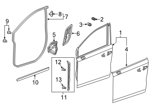 2022 Honda Odyssey Door & Components Weatherstrip, L. FR. Door Diagram for 72350-THR-A01