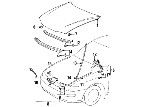 1993 Toyota Corolla Hood & Components Release Handle Diagram for 53601-10020-C0