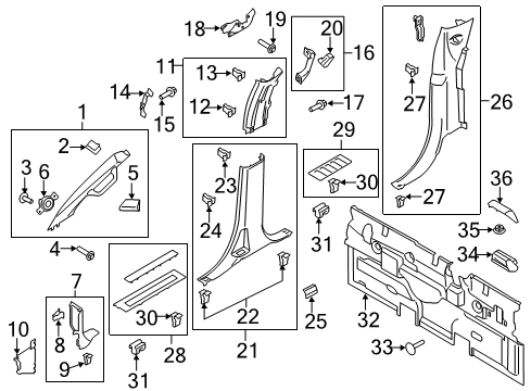 2017 Ford F-250 Super Duty Interior Trim - Cab Weatherstrip Pillar Trim Diagram for HC3Z-2503599-BD