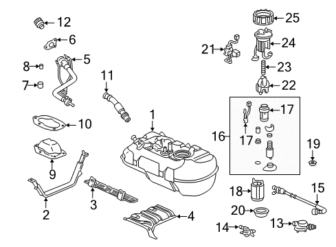 2002 Honda Insight Fuel Supply Band, Driver Side Fuel Tank Mounting Diagram for 17522-S3Y-000