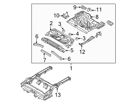 2013 Hyundai Accent Rear Body - Floor & Rails Panel Assembly-Rear Floor, Front Diagram for 65511-1R300