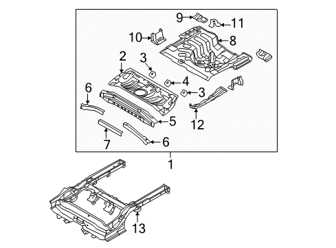 2013 Hyundai Accent Rear Body - Floor & Rails Reinforcement-Rear Floor Wheel House, LH Diagram for 65594-1R000