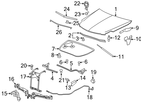 2007 Cadillac DTS Hood & Components, Exterior Trim Support Cover Retainer Diagram for 15607147