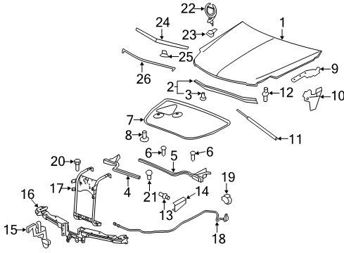 2007 Cadillac DTS Hood & Components, Exterior Trim Hood Ornament Diagram for 25759435