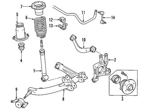 2000 Toyota Celica Rear Suspension Components, Lower Control Arm, Upper Control Arm, Stabilizer Bar Hub & Bearing Diagram for 42410-01020