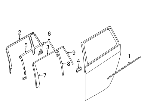 2008 BMW 535xi Exterior Trim - Rear Door Outer Weatherstrip, Rear Left Door Diagram for 51227115421