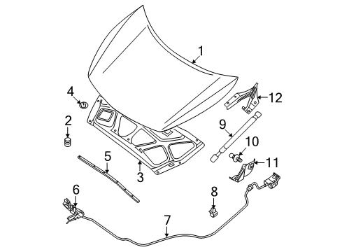 2013 Nissan Maxima Hood & Components Stay Assy-Hood Diagram for 65470-9N00A