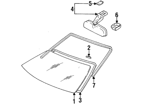 1998 Toyota Tercel Windshield Glass, Reveal Moldings Mirror Inside Cover Diagram for 87834-16010-B1