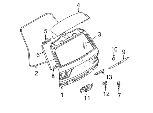 2008 BMW X3 Lift Gate Trunk Lid Grip With Key Button Diagram for 51133403611