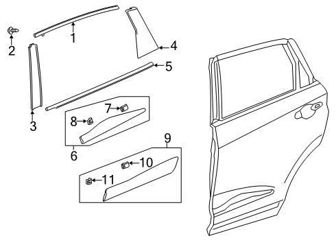 2019 Acura RDX Exterior Trim - Rear Door Garnish Assembly, Rear Diagram for 72761-TJB-A01